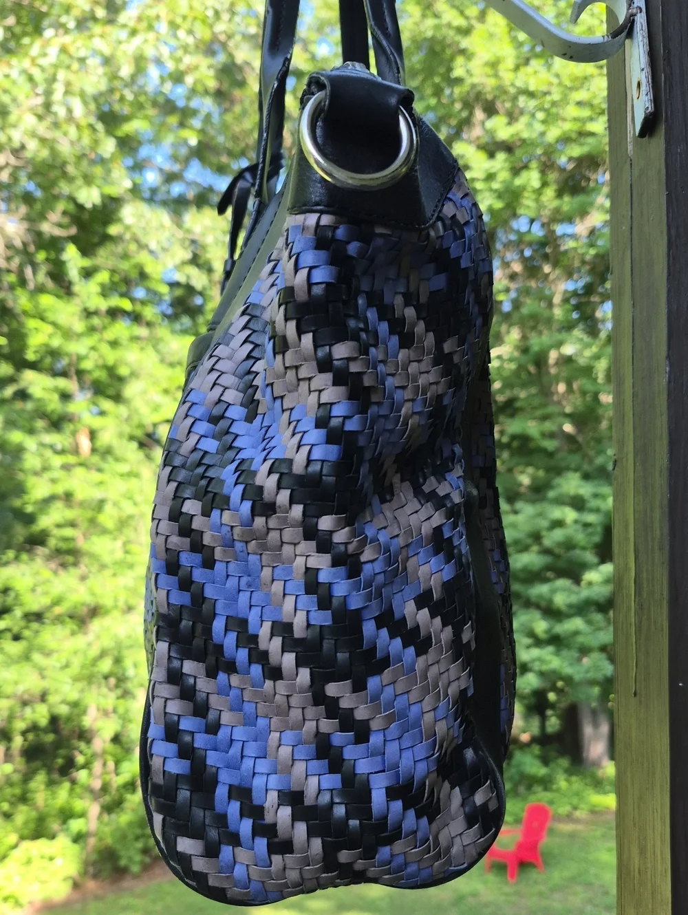 Vintage Cole Haan Woven Blue Leather tote Crossbody Tote Bag
